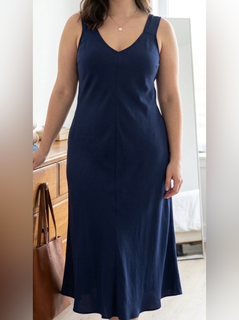 Tahari Navy Sleeveless V-Neck Maxi Dress